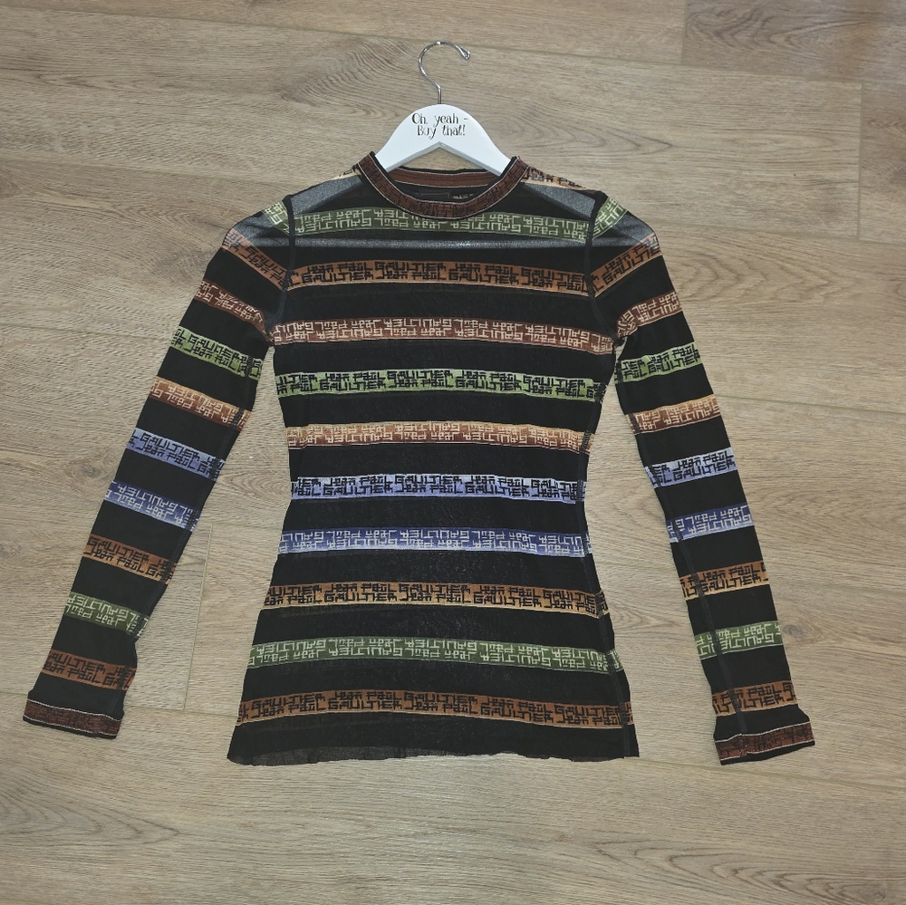Jean Paul Gaultier Striped Logo Knit Top in Black, Green, Blue, Brown